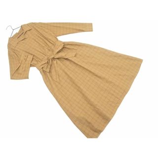 NATURAL BEAUTY BASIC ナチュラルビューティーベーシック チェック ウエストリボン スッキパー シャツ ワンピース sizeS/キャメル ■◇ レディース