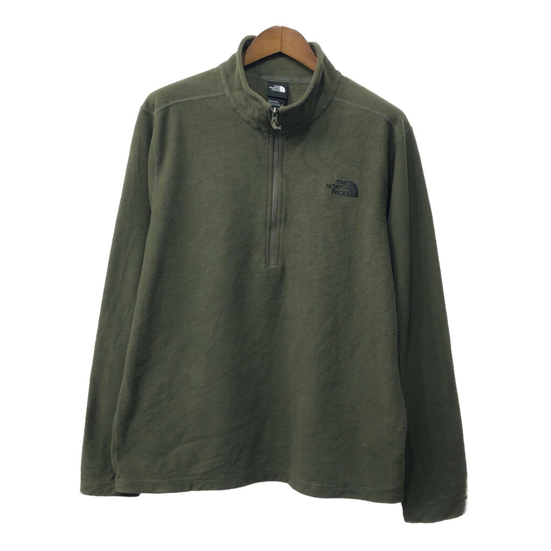 THE NORTH FACE(ザノースフェイス)のTHE NORTH FACE ノースフェイス ハーフジップ フリースジャケット アウトドア ワンポイント オリーブ (メンズ XL) 中古 古着 Q4845 メンズのジャケット/アウター(その他)の商品写真