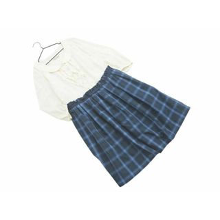 earth music&ecology アースミュージック＆エコロジー フリル チェック ドッキング ワンピース sizeS/白ｘ青 ■◇ レディース