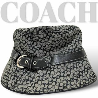 コーチ(COACH)の美品　コーチ　ハット　シグネチャー　キャンバス　黒　レザー　ベルト　M\L(キャップ)