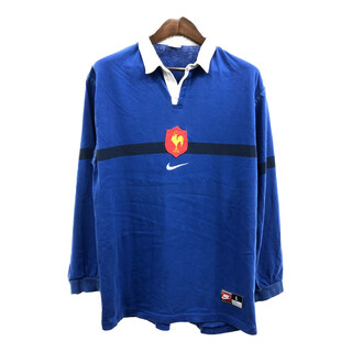 ナイキ(NIKE)の90年代 NIKE ナイキ フランス代表 ラガーシャツ スポーツ ロゴ ブルー (メンズ L) 中古 古着 Q4870(ポロシャツ)