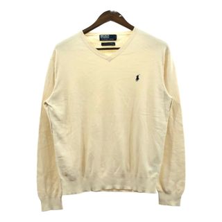 ポロラルフローレン(POLO RALPH LAUREN)のPolo by Ralph Lauren ポロ ラルフローレン コットン ニット Vネック セーター ワンポイント アイボリー (メンズ L) 中古 古着 Q4887(ニット/セーター)