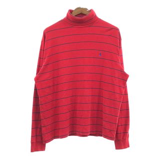 ポロラルフローレン(POLO RALPH LAUREN)のPolo by Ralph Lauren ポロ ラルフローレン タートルネック 長袖Ｔシャツ ワンポイントロゴ ボーダー レッド (メンズ XL) 中古 古着 Q4890(Tシャツ/カットソー(七分/長袖))