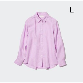 ユニクロ(UNIQLO)のUNIQLO プレミアムリネンシャツ ライトパープル L 美品 洗える(シャツ/ブラウス(長袖/七分))