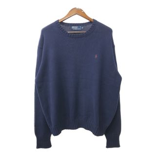 ポロラルフローレン(POLO RALPH LAUREN)の90年代 Polo by Ralph Lauren ポロ ラルフローレン コットン ニット セーター ワンポイント ネイビー (メンズ 2XL) 中古 古着 Q5099(ニット/セーター)