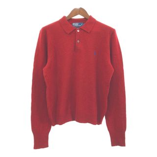 ポロラルフローレン(POLO RALPH LAUREN)の90年代 Polo by Ralph Lauren ポロ ラルフローレン ラムウール ニット ポロシャツ レッド (メンズ L) 中古 古着 Q5126(ニット/セーター)