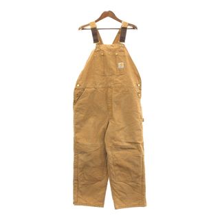 カーハート(carhartt)の00年代 USA製 Carhartt カーハート ダック ダブルニー ビブオーバーオール ブラウン (メンズ W44 L28) 中古 古着 Q5228(サロペット/オーバーオール)