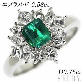 Pt900 エメラルド ダイヤモンド リング 0.58ct D0.75ct(リング(指輪))