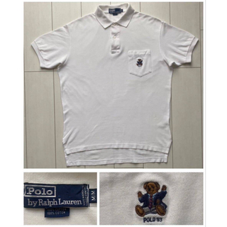POLO RALPH LAUREN - 90s POLO BEAR ポロベア big shirt ポロシャツ 白 XL
