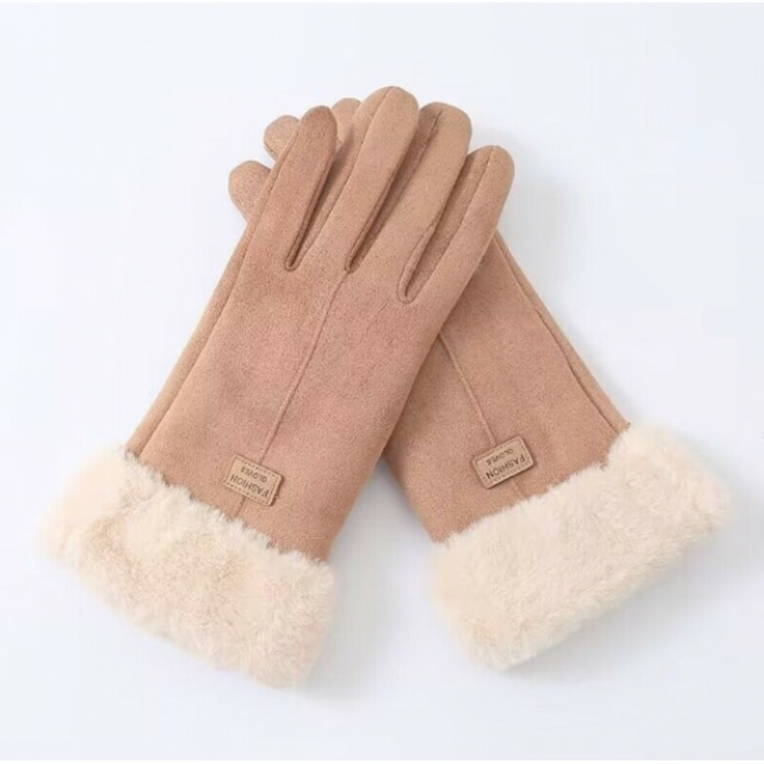 【ベージュ】レディース 手袋 スマホ対応  裏起毛 防寒 ファー 冬 レディースのファッション小物(手袋)の商品写真