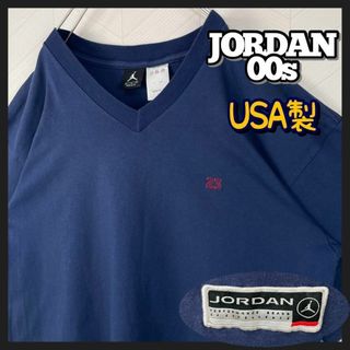 ナイキ(NIKE)の激レア USA製 00s NIKE AIR JORDAN Tシャツ 刺繍ロゴ 紺(Tシャツ/カットソー(半袖/袖なし))