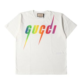 新品 GUCCI グッチ Tシャツ サイズ:XS 現行モデル マルチカラー ブレード ロゴ クルーネック 半袖Tシャツ オーバーサイズフィット オフホワイト 白 イタリア製 トップス カットソー【メンズ】