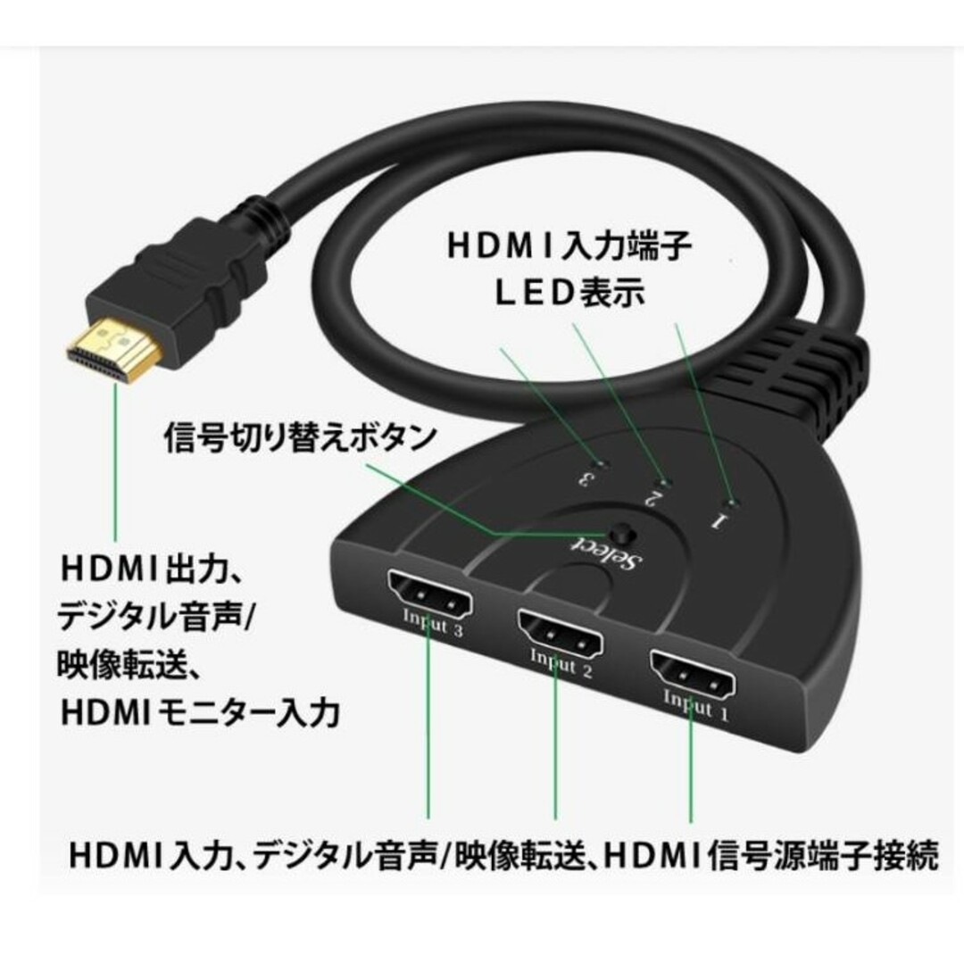 HDMI切替器 Full-HD 1080P 3入力→1出力 スマホ/家電/カメラのテレビ/映像機器(その他)の商品写真