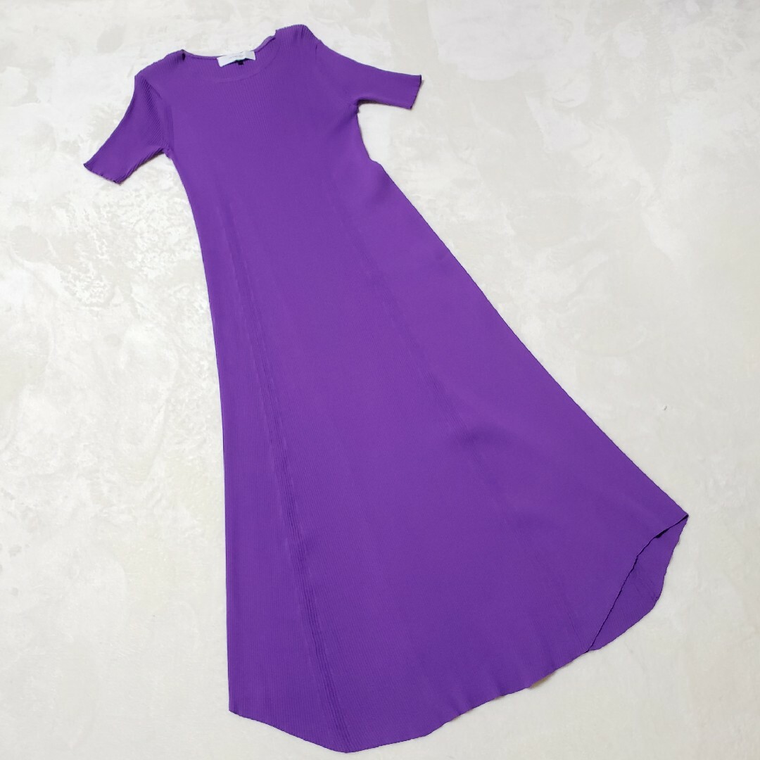 LE CIEL BLEU(ルシェルブルー)のルシェルブルー　リブシェイプニットハーフスリーブ　ワンピース　ドレス　36 M レディースのワンピース(ロングワンピース/マキシワンピース)の商品写真