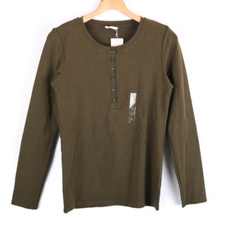 ユニクロ(UNIQLO)のユニクロ 長袖Ｔシャツ トップス カットソー フライスヘンリーネック メンズ Lサイズ カーキ UNIQLO(Tシャツ/カットソー(七分/長袖))