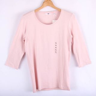 ユニクロ(UNIQLO)のユニクロ 半袖Ｔシャツ トップス プレミアムコットンクルーネック 七分袖 メンズ XLサイズ ピンク UNIQLO(Tシャツ/カットソー(半袖/袖なし))