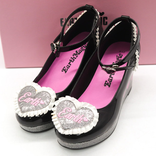 アースマジック パンプス ウエッジソール ストラップ ブランド シューズ 靴 黒 キッズ 女の子用 21サイズ ブラック Earth Magic(その他)