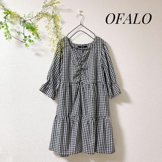 OFALO オファロ フリル ギャザー ギンガム チェック ワンピース L