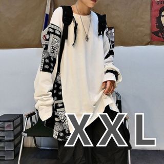 ストリート　スエット　トレーナー　白　ダンサー　XXL　カットソー　ペイズリー(Tシャツ/カットソー(七分/長袖))