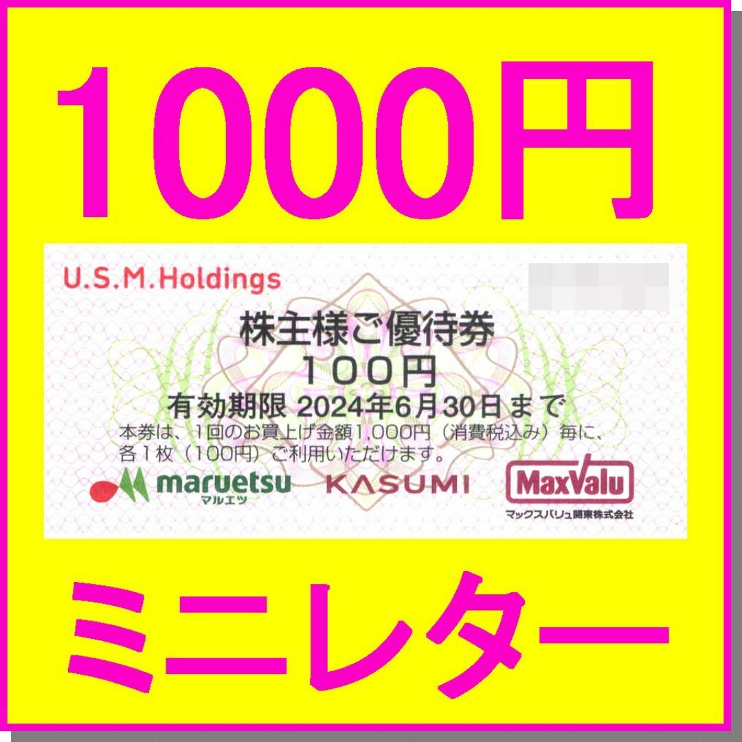 カスミ Max Valu マルエツ 100円券×10枚 1000円分 株主優待券 チケットの優待券/割引券(ショッピング)の商品写真