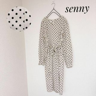 senny ドット 水玉 コーデュロイ Vネック ワンピース リボン 総柄 F(ロングワンピース/マキシワンピース)