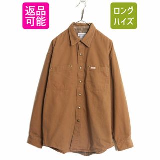 US企画 カーハート コットン キャンバス シャツ ジャケット メンズ L CARHARTT ワーク ダック チェック ライナー付き 長袖シャツ ブラウン(シャツ)