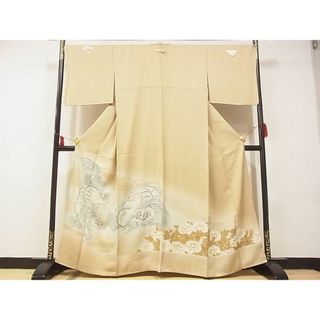 平和屋-こころ店■豪華色留袖　手描き　刺繍　唐獅子　牡丹　暈し染め　金彩　正絹　逸品　AAAD4267Ata(着物)