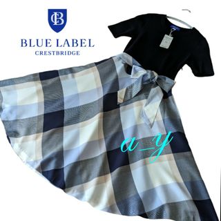 ブルーレーベルクレストブリッジ(BLUE LABEL CRESTBRIDGE)の【タグ付】ブルーレーベルクレストブリッジ☆チェックニットコンビワンピース(ひざ丈ワンピース)