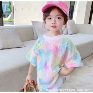 【再入荷】キッズ Ｔシャツ 半袖 夏服 女の子 マルチカラーＴシャツ (Tシャツ/カットソー)