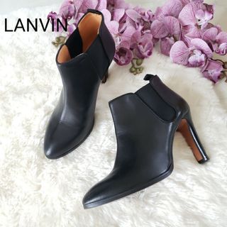 ランバンオンブルー(LANVIN en Bleu)のLANVIN レザー サイドゴアブーツ ハイヒール ブラック 24cm(ブーティ)