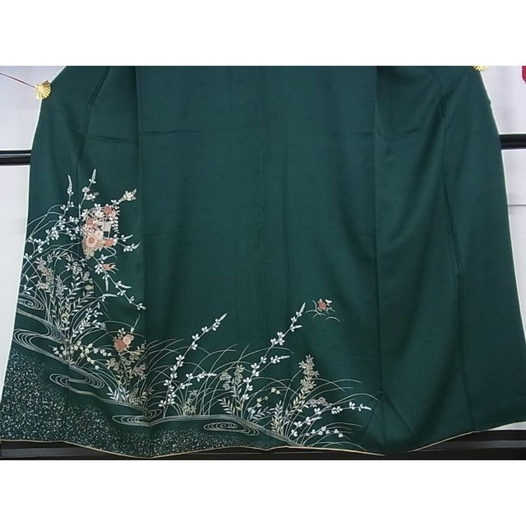 平和屋-こころ店■訪問着　刺繍　流水花文　たたき染め　金銀彩　正絹　逸品　AAAD8134Atn レディースの水着/浴衣(着物)の商品写真