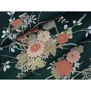 平和屋-こころ店■訪問着　刺繍　流水花文　たたき染め　金銀彩　正絹　逸品　AAAD8134Atn(着物)