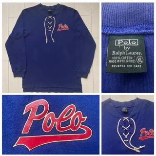 ポロラルフローレン(POLO RALPH LAUREN)の90s POLO ラルフローレン 筆記体 レースアップ ロンT スウェット XL(スウェット)