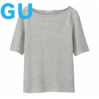 ジーユー(GU)のGU ジーユー　ワッフルボートネックT 五分袖　グレー(Tシャツ(半袖/袖なし))