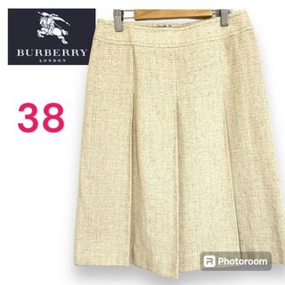 バーバリー(BURBERRY)の美品　バーバリーロンドン　プリーツ　膝丈　スカート　シルク混　ベージュ　38(ひざ丈スカート)