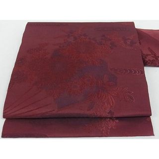 平和屋-こころ店◎九寸名古屋帯　扇面花文　紅檜皮色　正絹　逸品　AAAD1874Aog(帯)