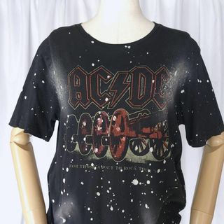 XLサイズ/AC/DC ブリーチ加工 半袖 Tグレーシャツ 黒(ブラック)系(Tシャツ(半袖/袖なし))