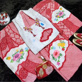 正絹綸子☆本絞＆刺繍☆人生初のフォーマルを極上グレードで☆産着～3歳七五三用祝着(和服/着物)