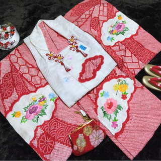 正絹綸子☆本絞＆刺繍☆人生初のフォーマルを極上グレードで☆産着～3歳七五三用祝着(和服/着物)