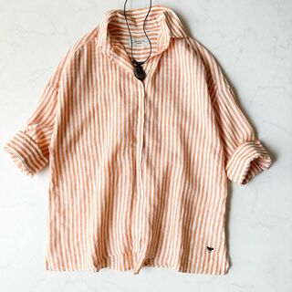 Weekend Max Mara - 極美品✨ マックスマーラ 蝶 刺繍 リネン ストライプシャツ ゆったり オレンジ