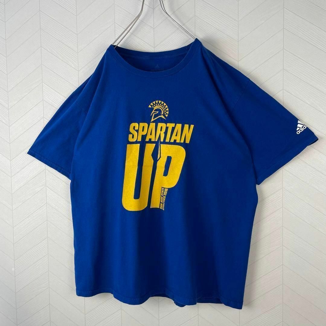 adidas(アディダス)のUSA古着 adidas オーバーサイズ Tシャツ 青 スパルタン デカロゴ メンズのトップス(Tシャツ/カットソー(半袖/袖なし))の商品写真