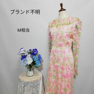 ブランド不明　極上美品　ドレス　ワンピース　パーティー　花柄系　ピンク　М相当(ウェディングドレス)