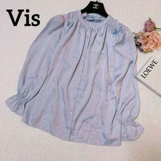 Vis ビス　トップス　とろみ布地　パープル　長袖　オフィスカジュアル　きれいめ(シャツ/ブラウス(長袖/七分))