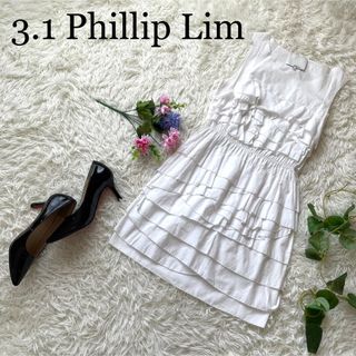 スリーワンフィリップリム(3.1 Phillip Lim)の【激レア】3.1フィリップリム　フリルジャガードワンピース　ノースリーブ(ひざ丈ワンピース)