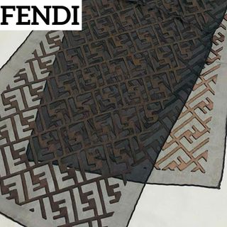 フェンディ(FENDI)の極美品 ★FENDI★ ストール シフォン ズッカ シルク混 ベロア ブラック(ストール/パシュミナ)