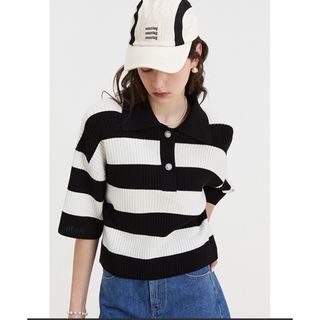 Polo collar striped sweater FX22S039(Tシャツ/カットソー(半袖/袖なし))