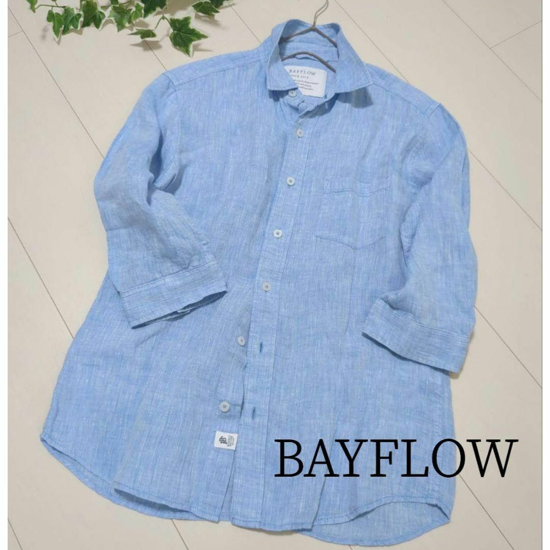 BAYFLOW(ベイフロー)の【BAYFLOW】ベイフロー　麻100%　シャツ　胸ポケット　七分袖　サイズ2 レディースのトップス(シャツ/ブラウス(長袖/七分))の商品写真