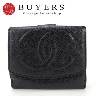 シャネル(CHANEL)の【中古】 シャネル 二つ折り財布 Wホック キャビアスキン ブラック ゴールド金具 普段使い 小物 ココマーク レディース 女性 CHANEL(財布)