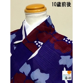 【中古】 夏着物 正絹 アンティーク 紫地に牡丹模様 絽 裄61cm SSサイズ (着物)