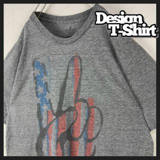 アメリカンピース Tシャツ 染み込みプリント 杢グレー 半袖 クルー USA古着(Tシャツ/カットソー(半袖/袖なし))